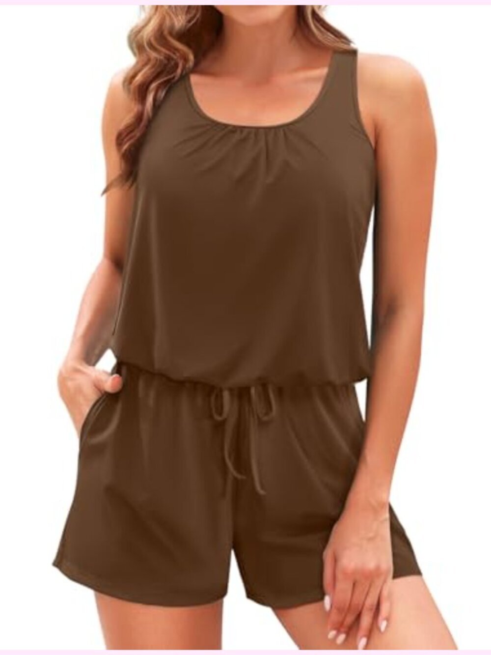 Women Boyleg One Piece Swimsuit with Pockets and Adjustable Straps